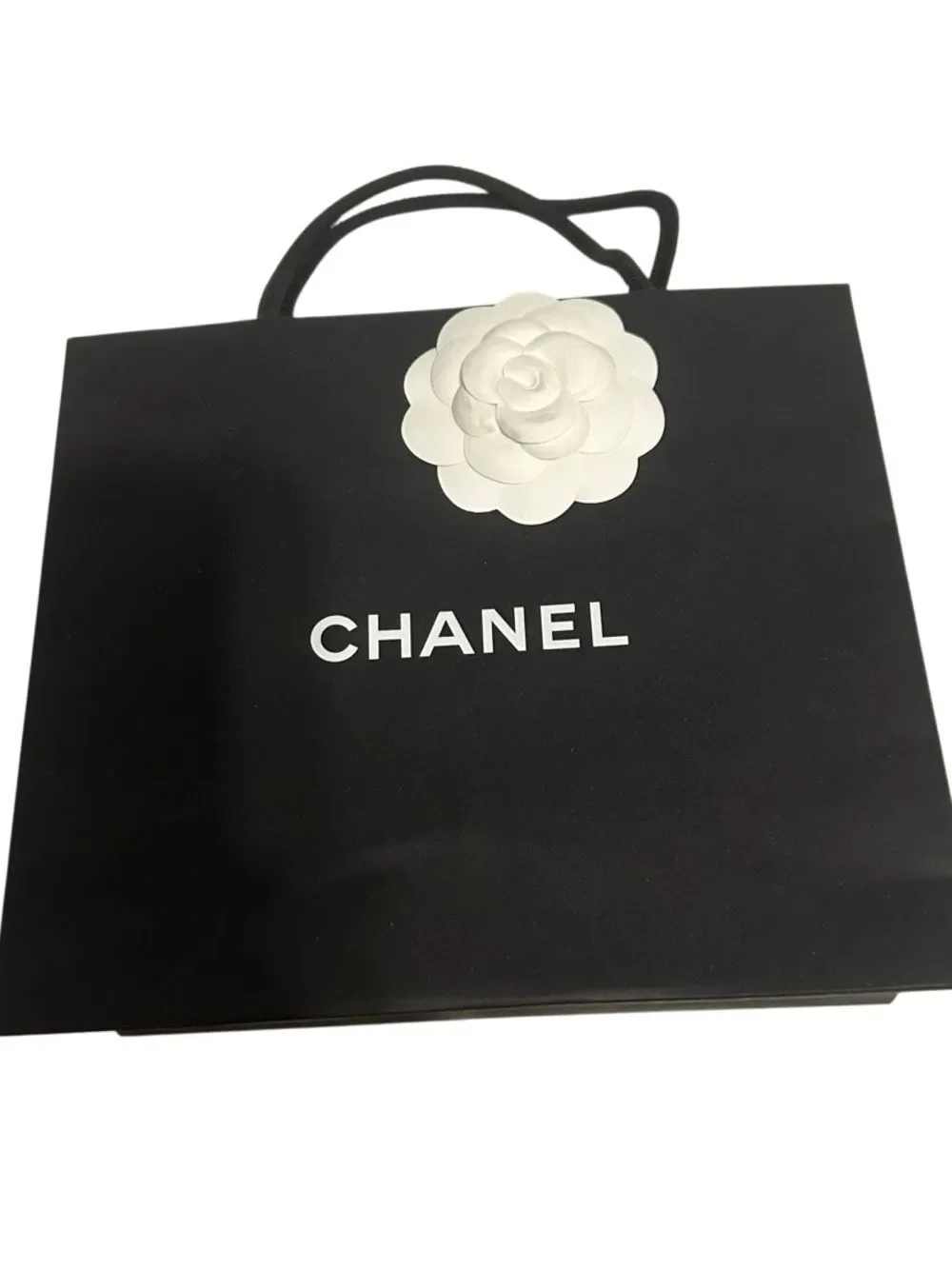 CHANEL Black and White Logo Shopping Bag